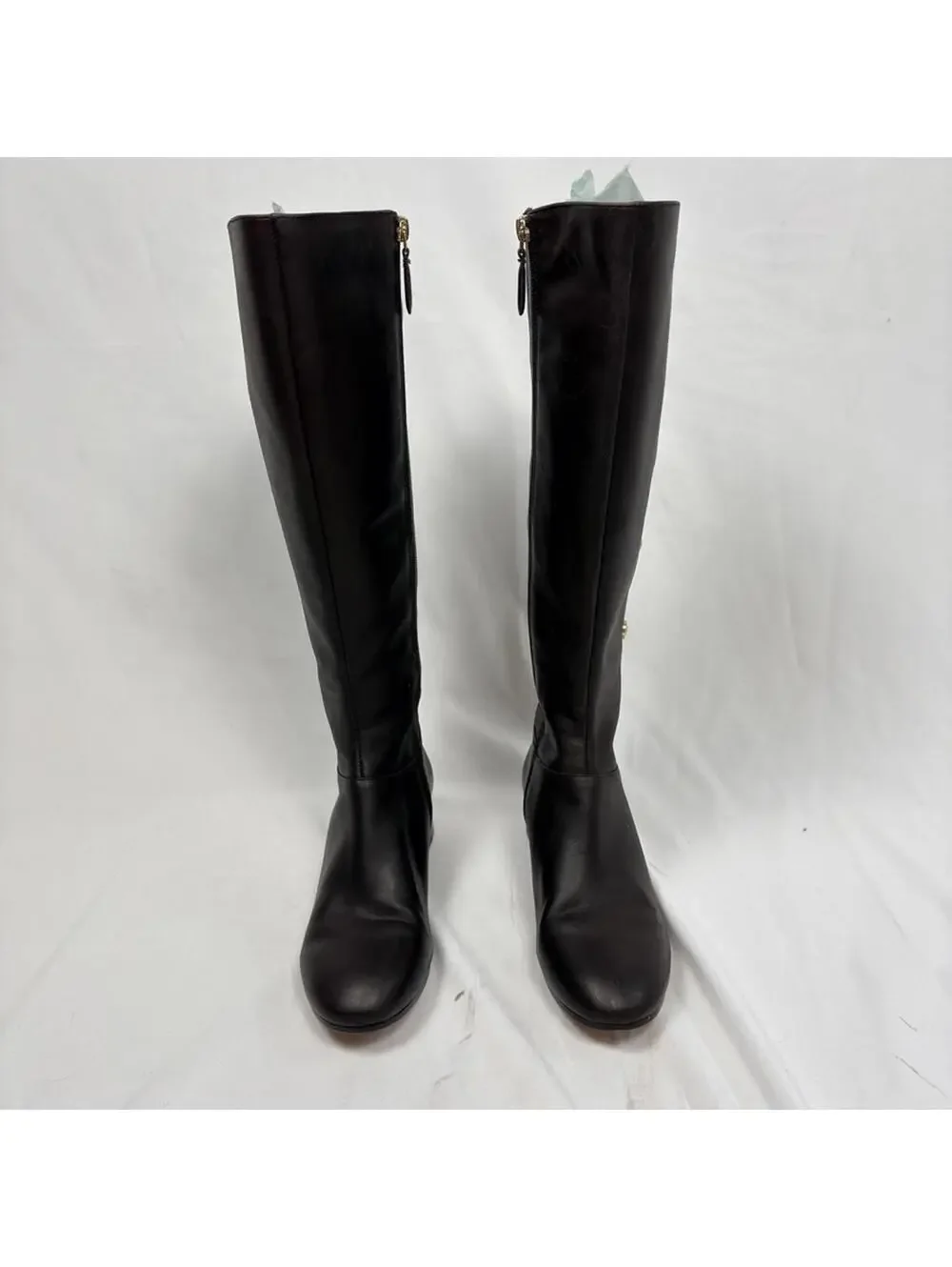 Nine West Oreyan Genuine Leather Knee High Brown Boots Gold Button Details 6.5